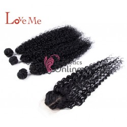 Extensii de par Afro Kinky Curly Hair Bundles cu Closure de 60 cm Brunet Cod 50125497
